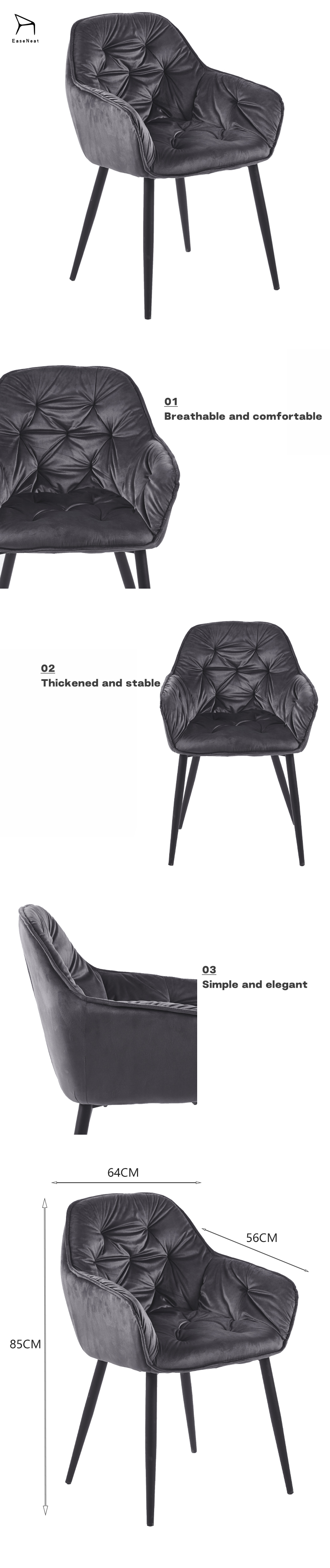 EaseNeat Modern Soft-Padded Metal Dining Chairs Luxurious Upholstered Velvet Fabric Stackable Metal Legs Outdoor Furniture,Iron Outdoor Dining Chairs,Black Gold Dining Chairs,Black Metal Outdoor Dining Chairs
