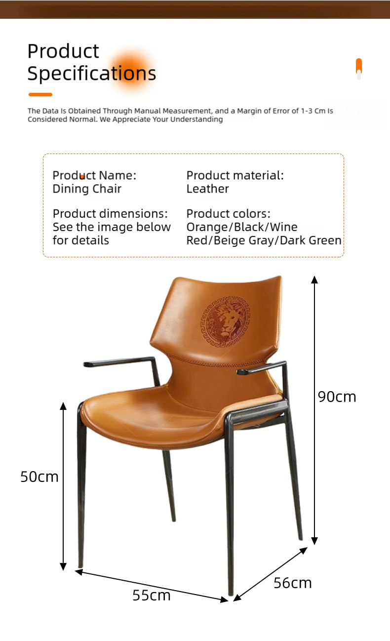 Leather Dining Chair,Red Leather Dining Chairs,Leather and Metal Dining Chairs Wholesale Italian Light Luxury Dining Chair With Saddle Leather and Metal Frame for Home Hotel