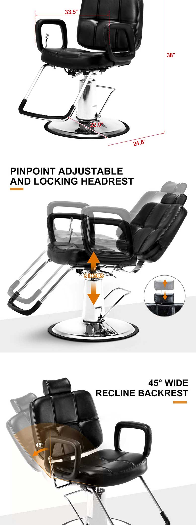 Barber Chair,Black Barber Chair,Barber Chairs Wholesale Supplier Fashionable Reclining Barber Chair With Adjustable Height for Hairdressing Salon