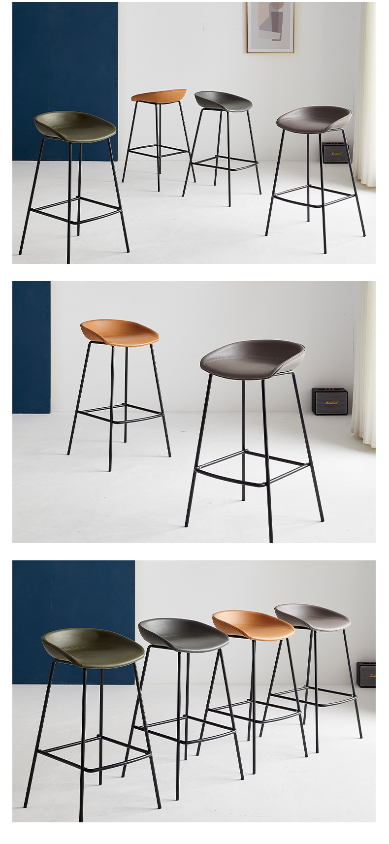 Nordic Modern Metal Leather Chair Backless Thick Bar Retro Luxury High Bench for Dining Outdoor for Cafe Restaurant Household,modern counter stools , Creative modern counter stools , Simple Creative modern counter stools