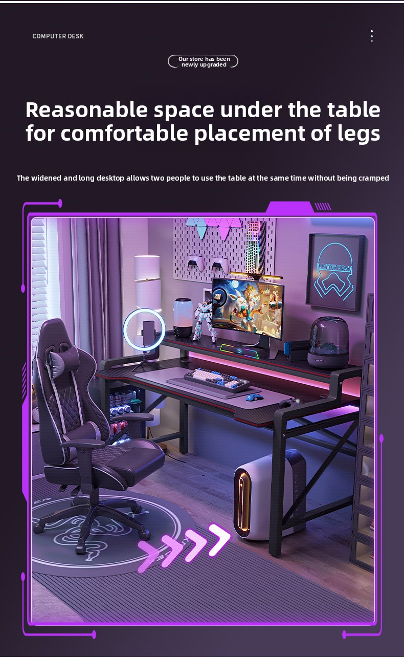 Gaming Table,Modern Game Table,Family Game Table Wholesale Carbon Fiber Desktop with Z Shaped Legs and Multi Layer Storage Racks Gaming Table