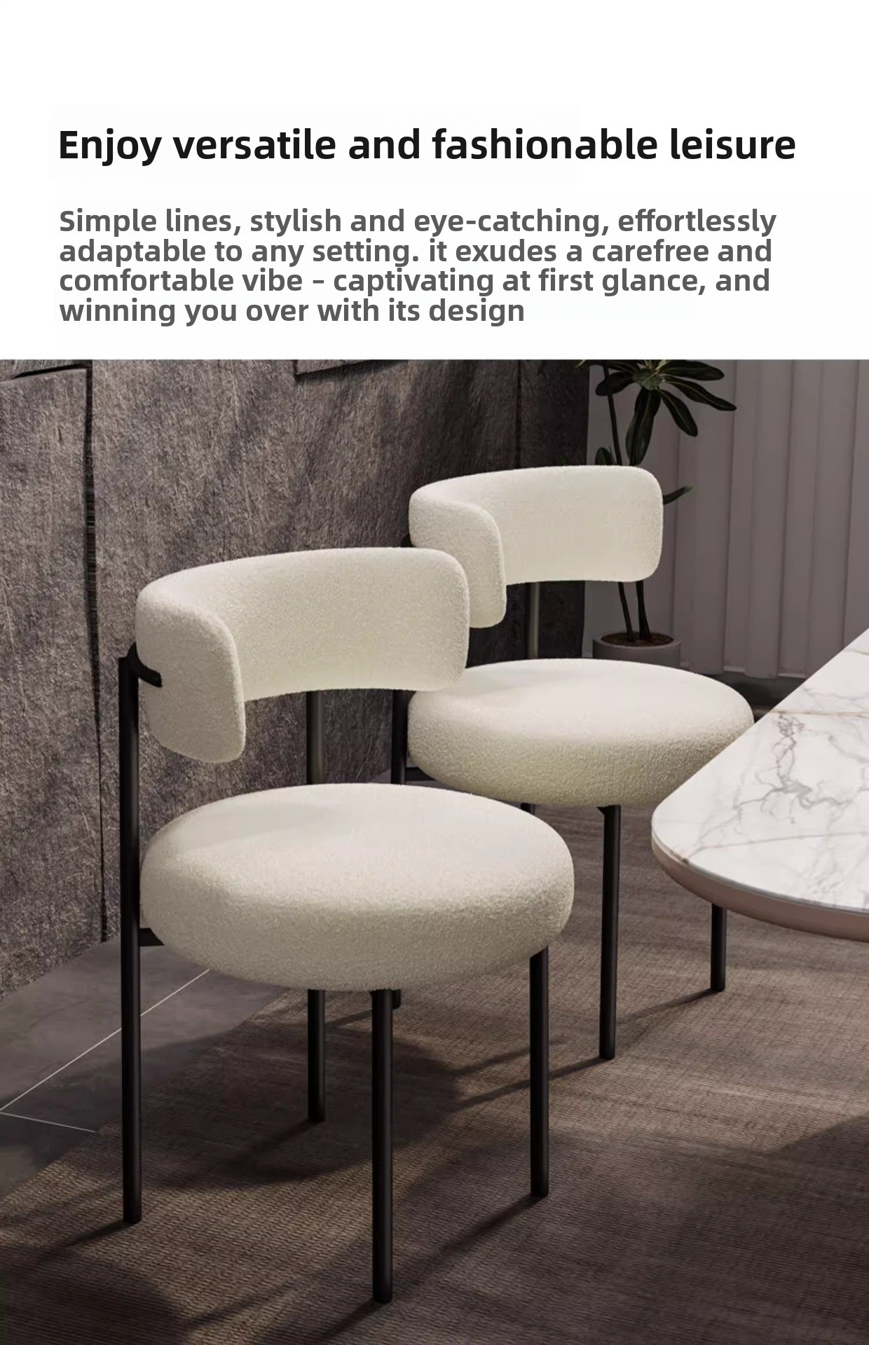 Woolen Blend Cloth Chairs,Living Room Chairs,Hotel Dining Chairs Wholesale Modern Dining Chairs Woolen Blend Cloth Round Upholstered with Backrest Black Metal Legs Living Room Hotel Furniture