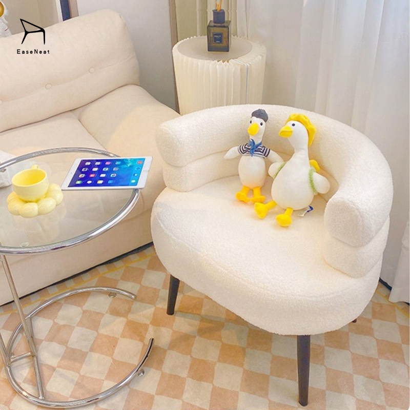 Lamb Wool Fabric Chairs,Woolen Blend Cloth Chairs,Living Room Chairs EaseNeat Nordic Modern Single Sofa Lamb Wool Fabric Living Room Chairs Comfortable Cushions Lounge Bedroom Cafe Villa Furniture