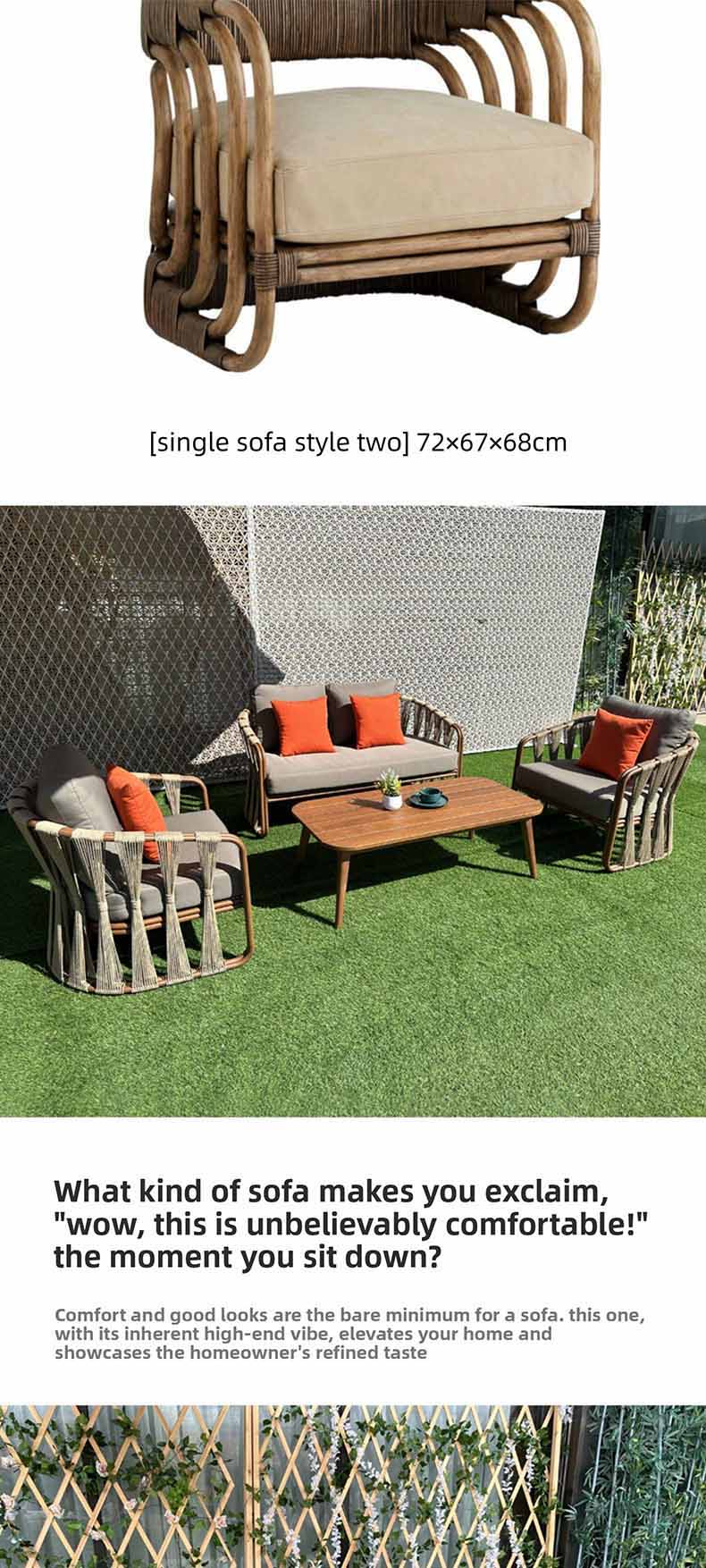 Single Sofa,Garden Chairs and Sofas,Sofa With Coffee Table Supplier Outdoor Rattan Garden Sofa With Aluminum Wood Frame Waterproof for Terrace Balcony Use