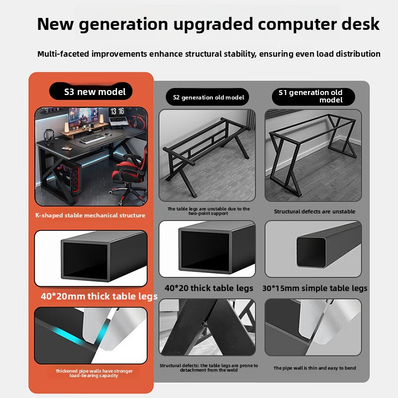 Gaming Desk,Long Gaming Desk,Metal Gaming Desk Wholesale Ergonomic Black Carbon Fiber Board Gaming Table Portable with LED Lights