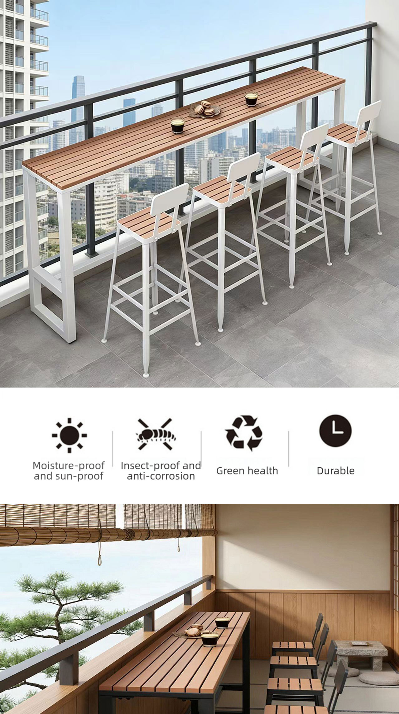 Bar Stool Table and Chair,Kitchen Table with Stools,High Bar Table with Stools Wholesale Heavy Duty Metal Terrace Furniture Set Waterproof Long Bench for Outdoor Table and Chair