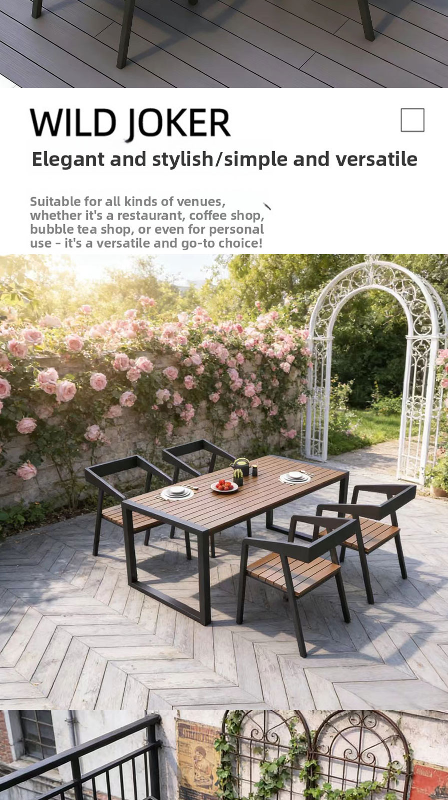 Outdoor Table and Chair,4 Person Outdoor Dining Set,Outdoor Bistro Table Set EaseNeat Anti-UV Water Resistant Plastic Wood Villa Garden Set for Terrace Patio Outdoor Table and Chair