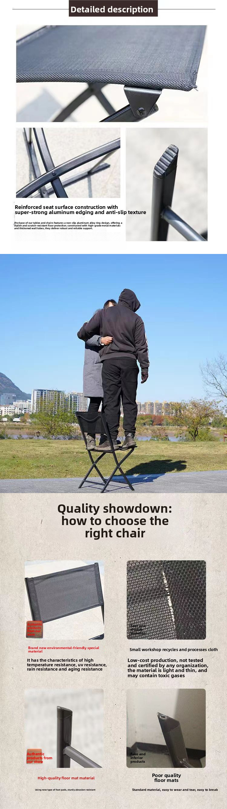 Outdoor Chair,Outdoor Restaurant Chairs,Curved Outdoor Seating EaseNeat Black Simple Polyester Mesh Fabric Foldable Portable Garden Chair Aluminum Suitable Outdoor