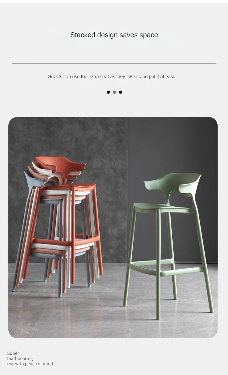 Modern Design Color Plastic High Chair Stacked Commercial Outdoor Coffee Shop Tables Chairs Popular for Dining Home Bar Use,Outdoor Bar Stools with Backs , Outdoor Bar Stools with Backs for Sale , Best Outdoor Bar Stools with Backs for Sale