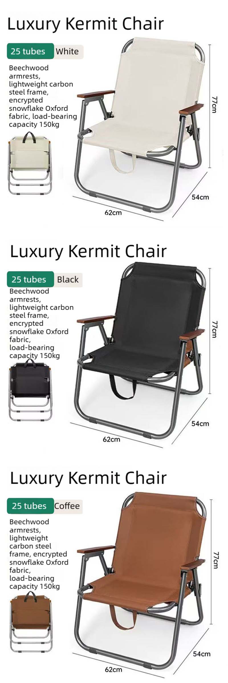 Outdoor Folding Chair,Modern Folding Chairs,Compact Beach Chair Supplier 25mm Carbon Steel Outdoor Chair Foldable With Wooden Armrest for Camping Fishing