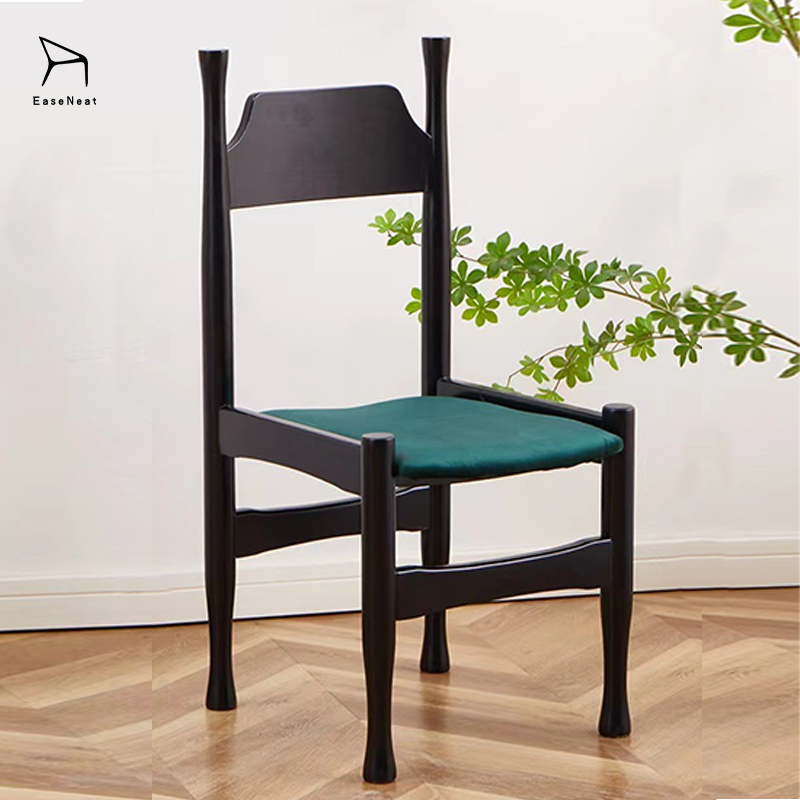 Solid Wood Dining Chair,Black Wood Kitchen Chairs,Light Wood Dining Set Wholesale French High Back Solid Wood Dining Chair With Fabric Cushion for Home Restaurant