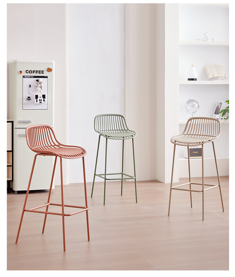 Bar Stools , Nordic Bar Stools , Ins Nordic Bar Stools，Modern Simple Stackable Plastic Bar Chair Metal Frame Wholesale for Dining Hotel Cafe Outdoor Bar Restaurant Leisure Home Use