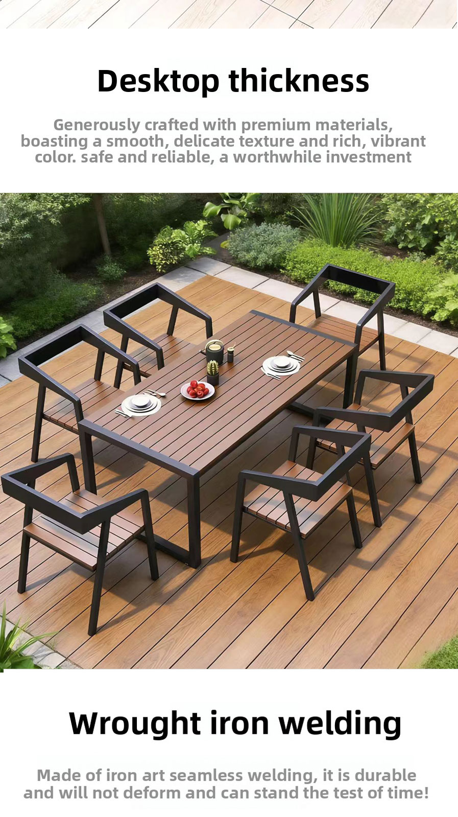 Outdoor Table and Chair,4 Person Outdoor Dining Set,Outdoor Bistro Table Set Supplier Waterproof Metal Frame Wooden Dining Set with Cushion for Patio Garden Outdoor Table and Chair