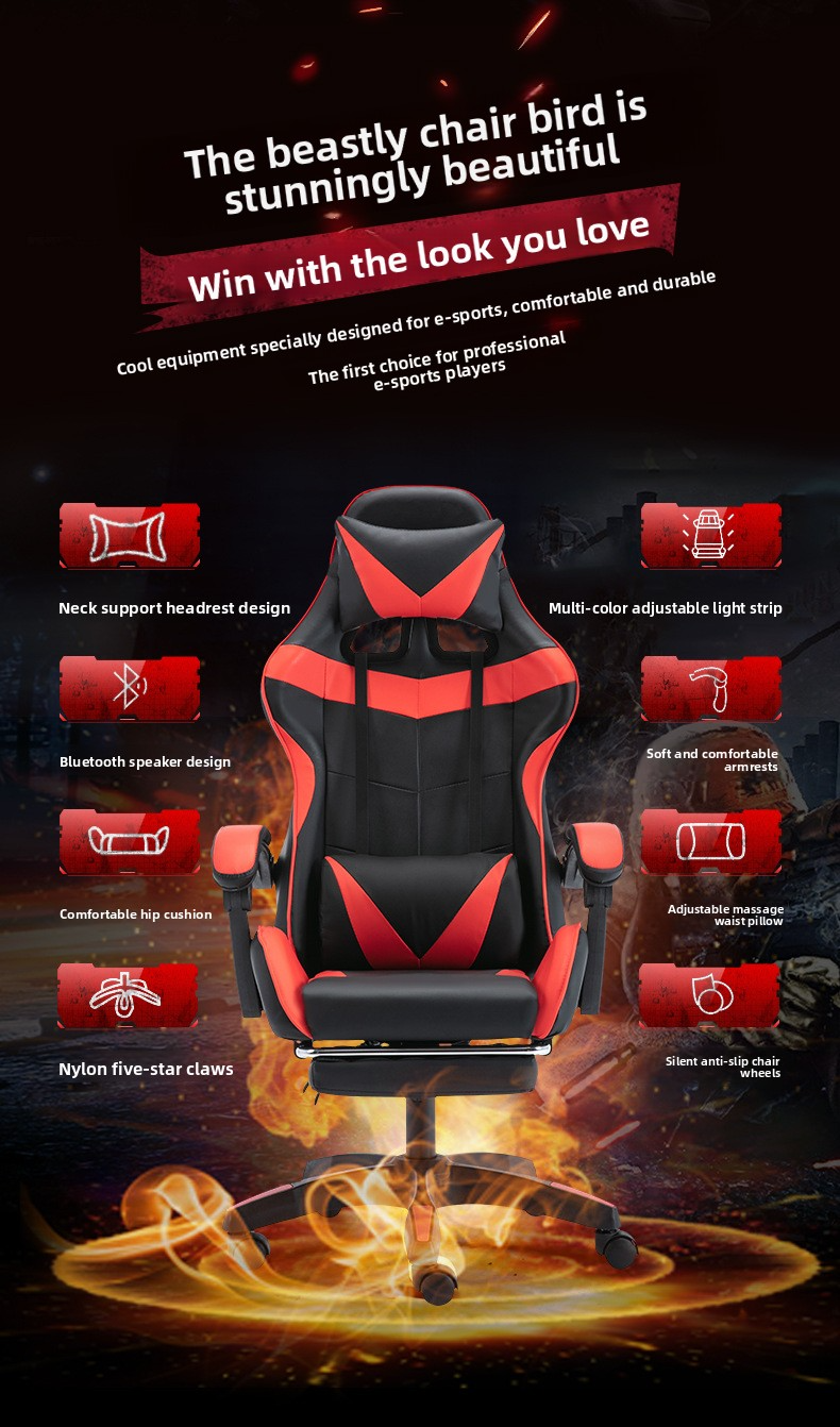 Gaming Chair,Tall Gaming Chair,Game Room Chairs Wholesale Factory Direct Sale Inexpensive Ergonomic Leather Gaming Chair Adjustable Reclining Rotating with Footrest