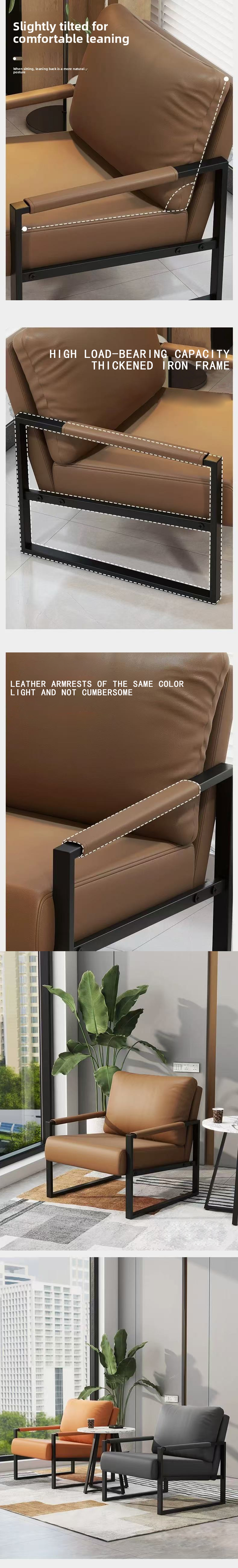Single Sofa,One Person Sofa,Single Couches for Sale Supplier New Outdoor Leisure Chair Courtyard Furniture Garden Rest Living Room Chairs Leather Padded Metal Legs
