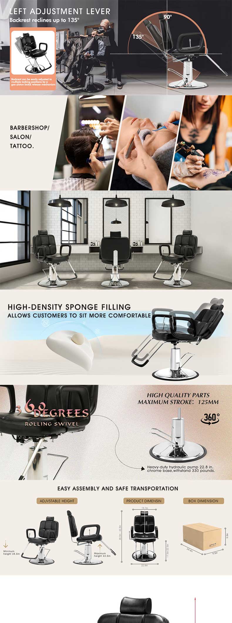 Barber Chair,Black Barber Chair,Barber Chairs Wholesale Wholesale Modern Pu Leather Barber Chair With Hydraulic Pump and 360 Rotation for Salon