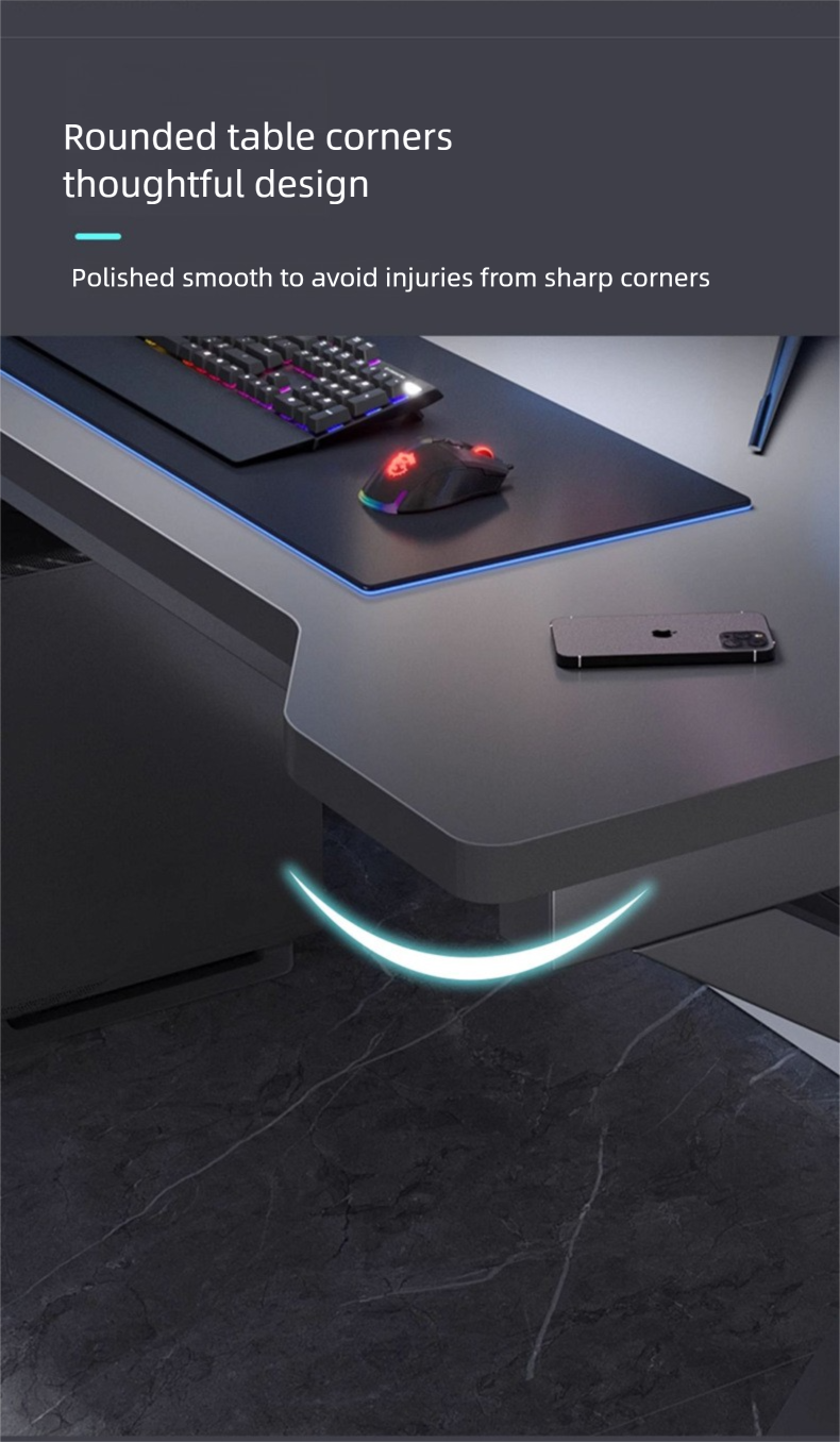 Gaming Desk,Long Gaming Desk,Metal Gaming Desk Wholesale Ergonomic Black Carbon Fiber Board Gaming Table Portable with LED Lights