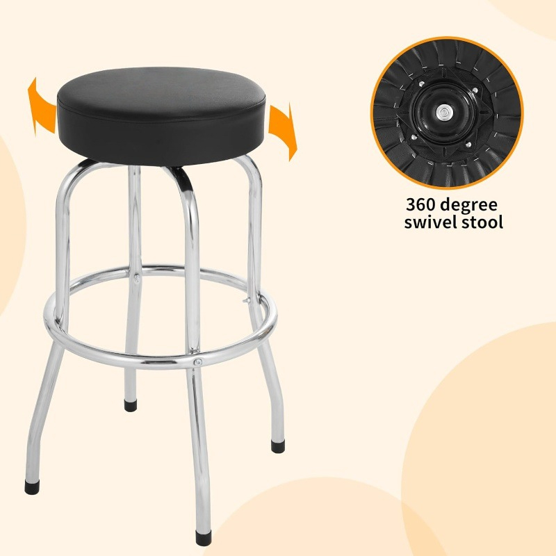 Bar Stools,Leather Counter Height Bar Stools,Custom Bar Stools Supplier Swivel Bar Stools Without Backrest Black Leather Pad Metal Frame Commercial Design