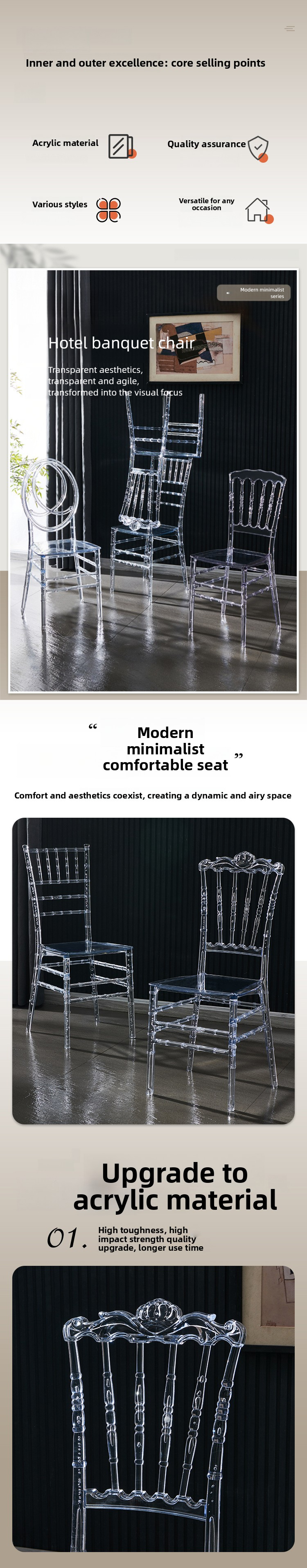 Hotel Chairs,Hotel Room Chairs for Sale,Acrylic Hotel Chairs EaseNeat Wholesale Crystal Plastic Transparent Hotel Acrylic Chairs Stacked Banquet Activities Party Wedding Chair Hot Sale