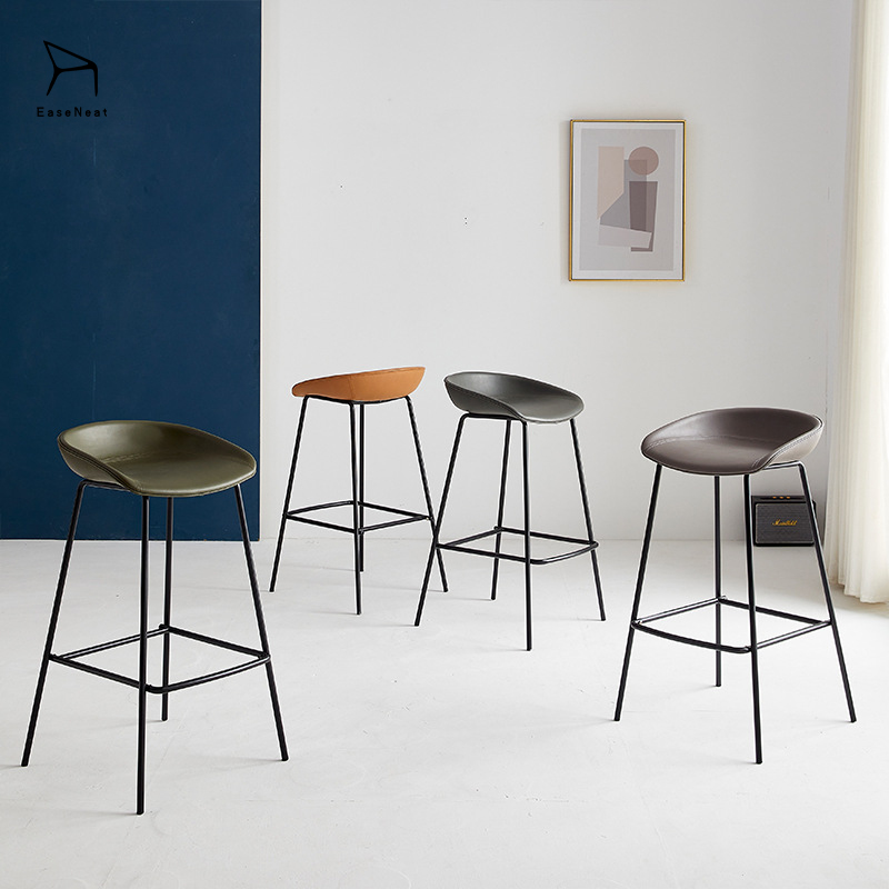 Modern Retro High Chair Restaurant Bar Chair Padded Leather Seat Metal Leg for Dining Outdoor Home Bar Living Room Hotel Use
