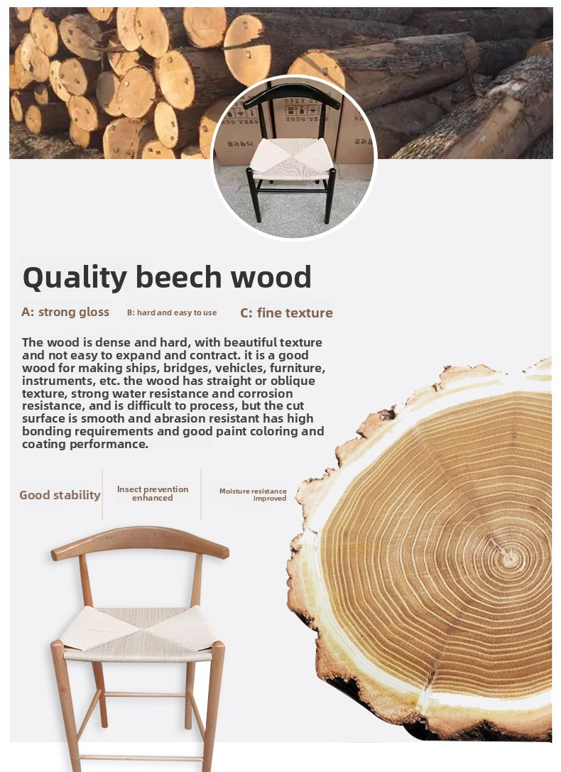 Solid Wooden Dining Chairs,Solid Dining Chairs,Solid Wood Kitchen Chairs Modern Solid Wooden Chairs Dining Rattan Braided Rope Seat Horn Chair Restaurant Office Hotel Casual Style with Backrest