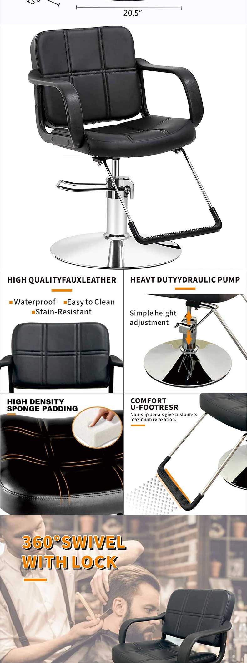 Barber Chair,Black Barber Chair,Barber Chairs Wholesale Supplier Simple Style Barber Chair With Electroplated Base for Hair Salon and Beauty Use