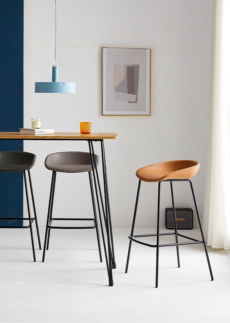Modern Retro High Chair Restaurant Bar Chair Padded Leather Seat Metal Leg for Dining Outdoor Home Bar Living Room Hotel Use,modern counter stools , Creative modern counter stools , Simple Creative modern counter stools