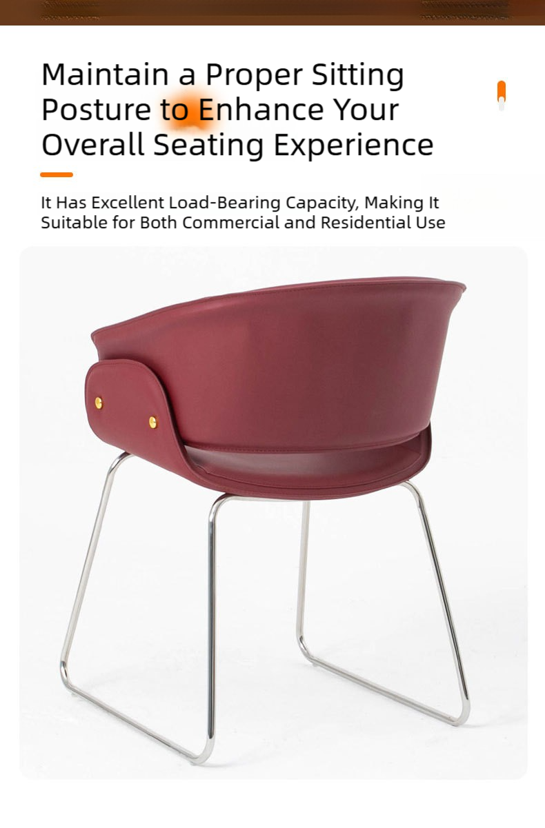 Leather Dining Chair,Red Leather Dining Chairs,Leather and Metal Dining Chairs Supplier Red Cushioned Dining Chair With Curved Back and Metal Frame for Restaurant and Cafe