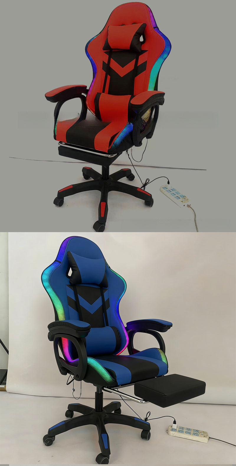 Leather Gaming Chair,Luxury Gaming Chair,Best Gaming Chair for Back Pain Wholesale Ergonomic Leather Gaming Chair with LED Lights and Adjustable Footrests