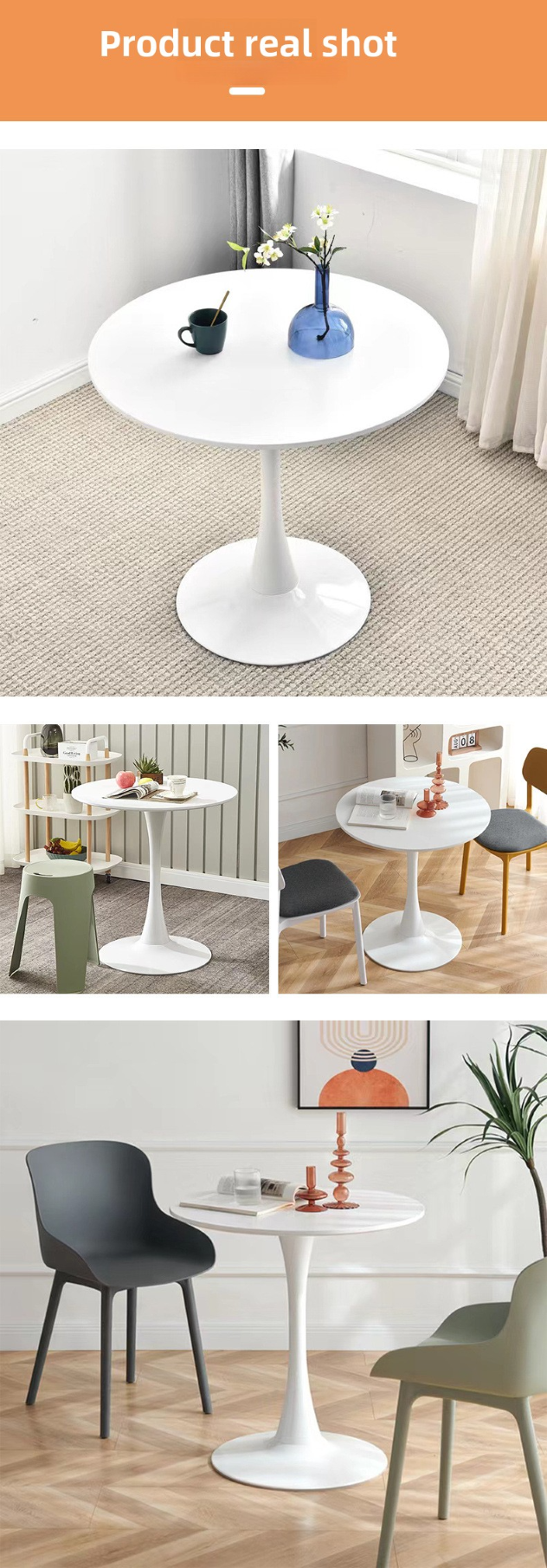 Plastic Table,Round Plastic Tables,Plastic Outdoor Dining Table EaseNeat Modern White Round Plastic Table with Fashionable Base for Kitchen Garden Balcony Outdoor Courtyard Coffee Shop Casual