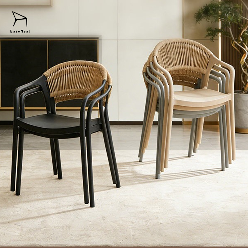 Dining Chair,Commercial Restaurant Chairs,Stacking Dining Chairs EaseNeat Stackable Lightweight Outdoor Rope Garden Chair With Large Backrest White Plastic Dining Chair