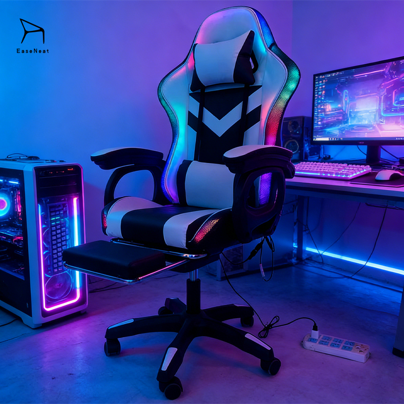 Leather Gaming Chair,Luxury Gaming Chair,Best Gaming Chair for Back Pain Wholesale Ergonomic Leather Gaming Chair with LED Lights and Adjustable Footrests