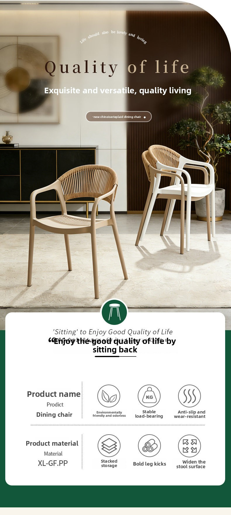 Dining Chair,Commercial Restaurant Chairs,Stacking Dining Chairs EaseNeat Stackable Lightweight Outdoor Rope Garden Chair With Large Backrest White Plastic Dining Chair