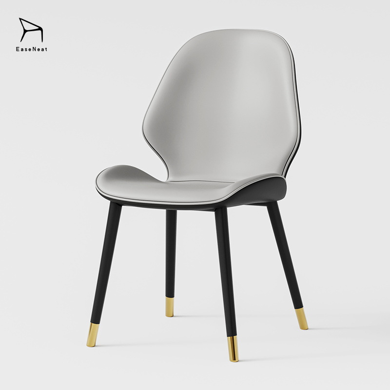 White Leather Upholstered Dining Chair With Metal Frame And Soft Foam Filling