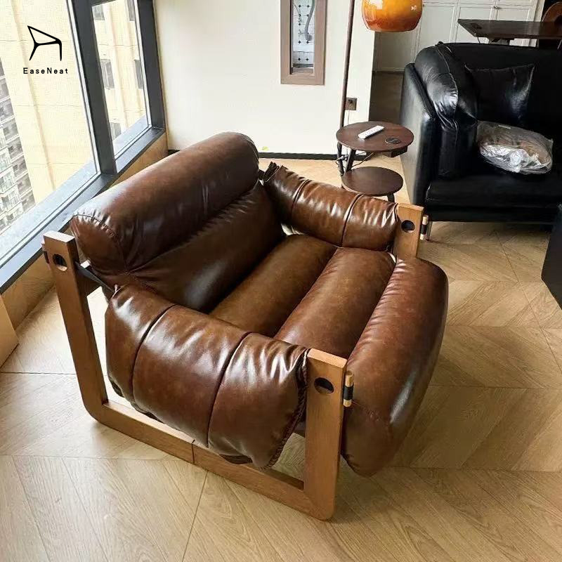 Leather Sofa,Deep Seat Leather Sofa,Black Leather Furniture High Quality Luxury Vintage Leather Wood Living Room Chairs Oversized Armchair Dark Brown Office Bedroom Hotel Home Use Sofa