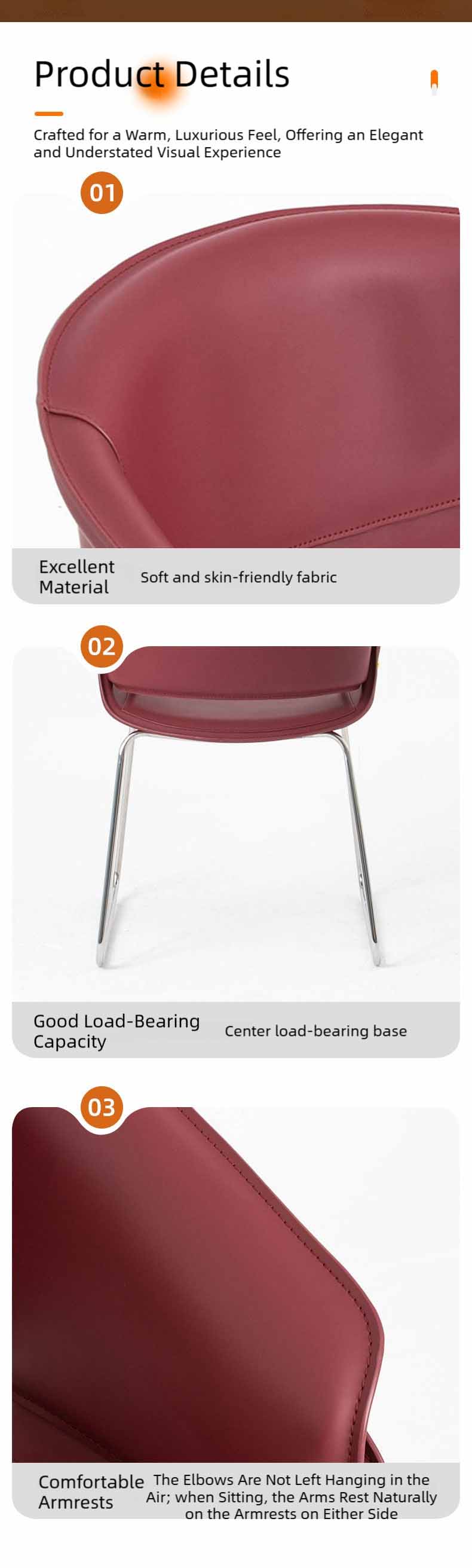 Leather Dining Chair,Red Leather Dining Chairs,Leather and Metal Dining Chairs Supplier Red Cushioned Dining Chair With Curved Back and Metal Frame for Restaurant and Cafe