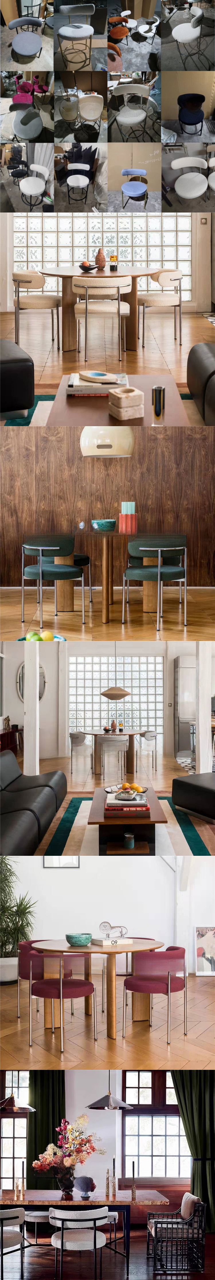 Wool Blended Dining Chair,Chair Dining White,Chair Dining Chairs，EaseNeat Dining Room Furniture Stylish Metallic Leg Fabric Modern Nordic Padded White Dining Chair