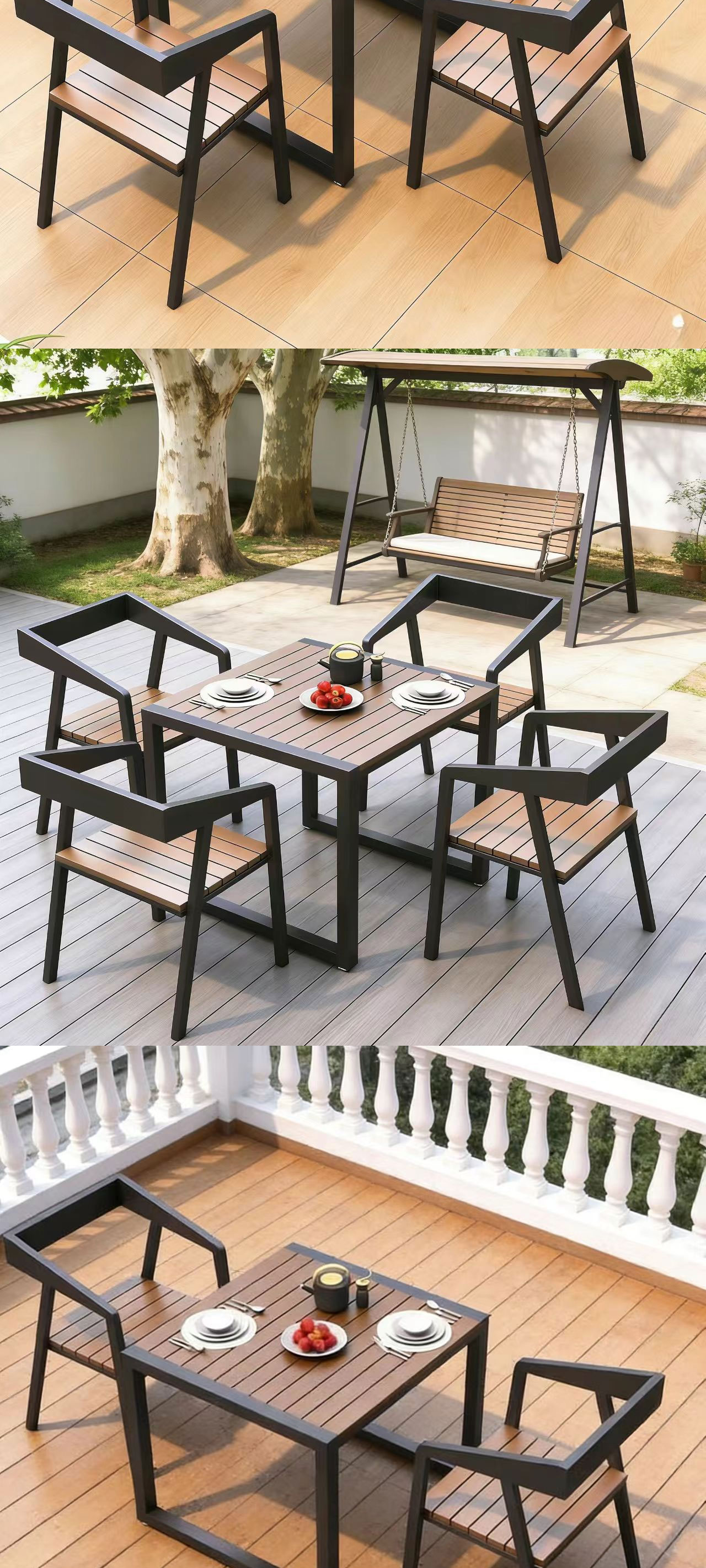 Outdoor Table and Chair,4 Person Outdoor Dining Set,Outdoor Bistro Table Set EaseNeat Anti-UV Water Resistant Plastic Wood Villa Garden Set for Terrace Patio Outdoor Table and Chair