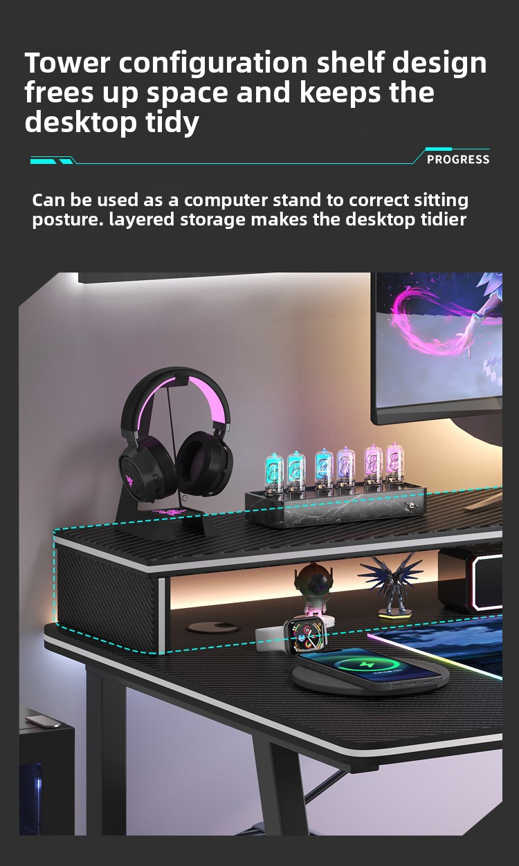Gaming Desk,Long Gaming Desk,Metal Gaming Desk EaseNeat High Quality with LED Light for Computer Game Table with Storage Rack Gaming Table