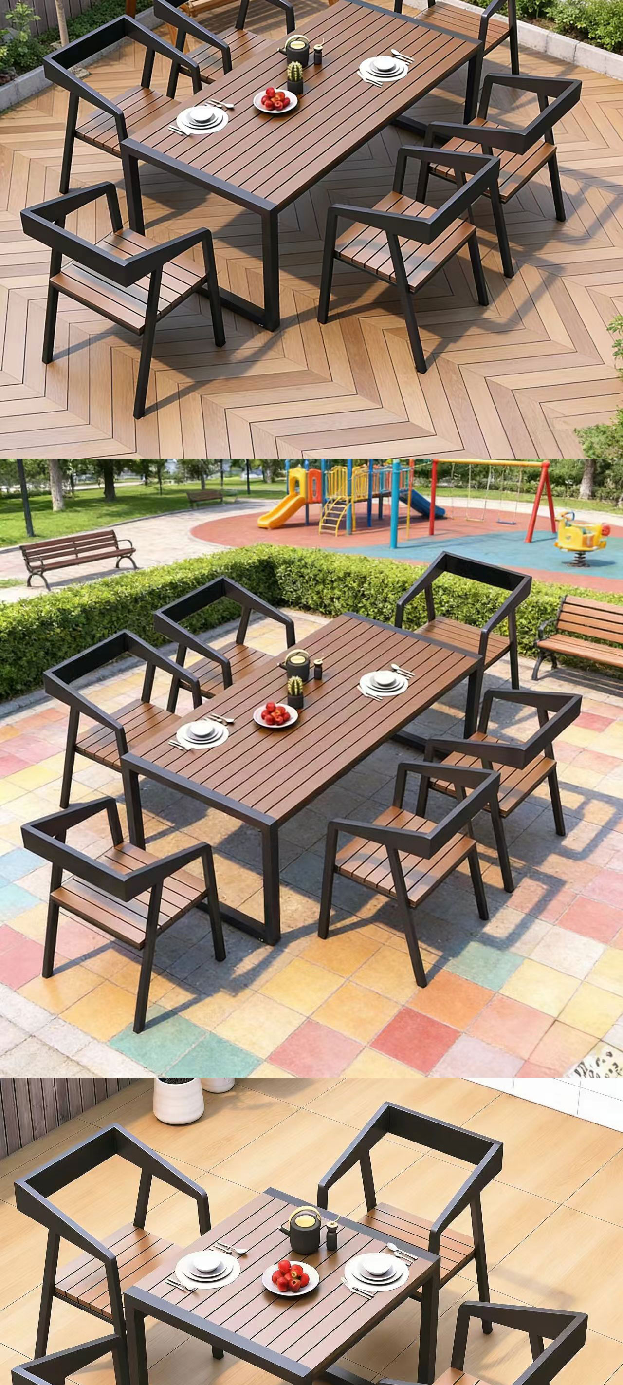 Outdoor Table and Chair,4 Person Outdoor Dining Set,Outdoor Bistro Table Set EaseNeat Anti-UV Water Resistant Plastic Wood Villa Garden Set for Terrace Patio Outdoor Table and Chair
