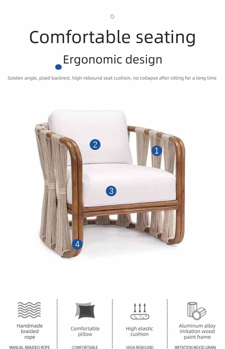Single Sofa,Garden Chairs and Sofas,Sofa With Coffee Table Supplier Modern Single Sofa Chair Aluminum Waterproof for Villa Balcony Living Room Garden
