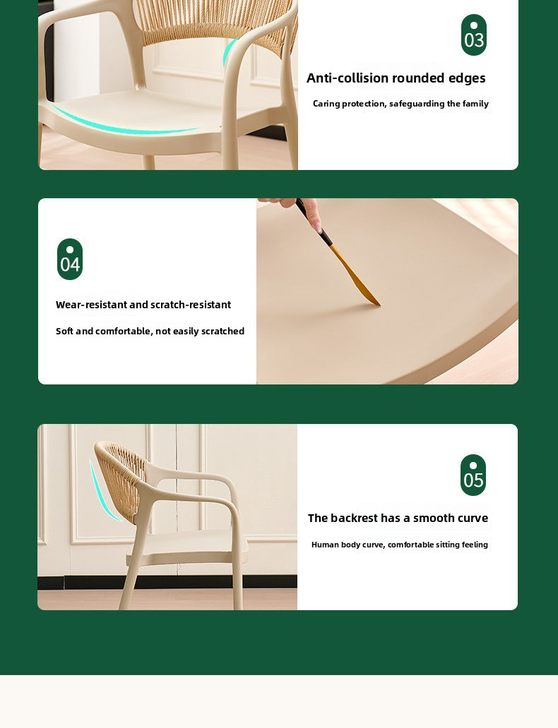 Dining Chair,Commercial Restaurant Chairs,Stacking Dining Chairs Manufacturer Plastic Armchair Stackable Black Shell Beige Braided Rope for Living Room Dining Chair