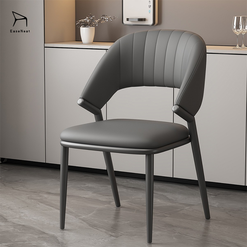 Italian Style Light Luxury Dining Chair Metal Frame Leather Soft Package For Restaurant