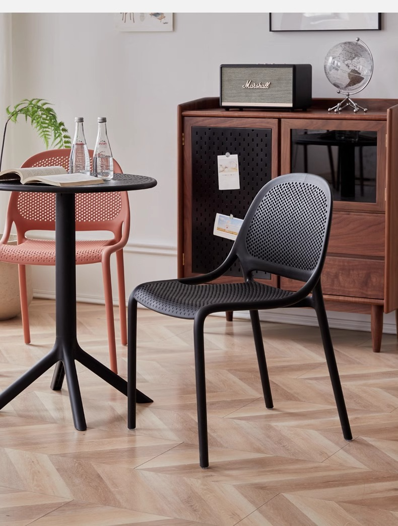 Manufacturer Fashion Design Plastic Dining Chairs with Backrests High Quality Suitable for Restaurants Living Rooms Malls,Dining Room Set , Black Dining Room Set , Plastic Black Dining Room Set