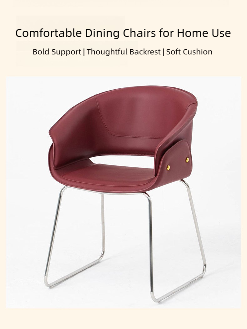 Leather Dining Chair,Red Leather Dining Chairs,Leather and Metal Dining Chairs Wholesale Italian Light Luxury Dining Chair With Curved Back and Metal Frame for Hotel