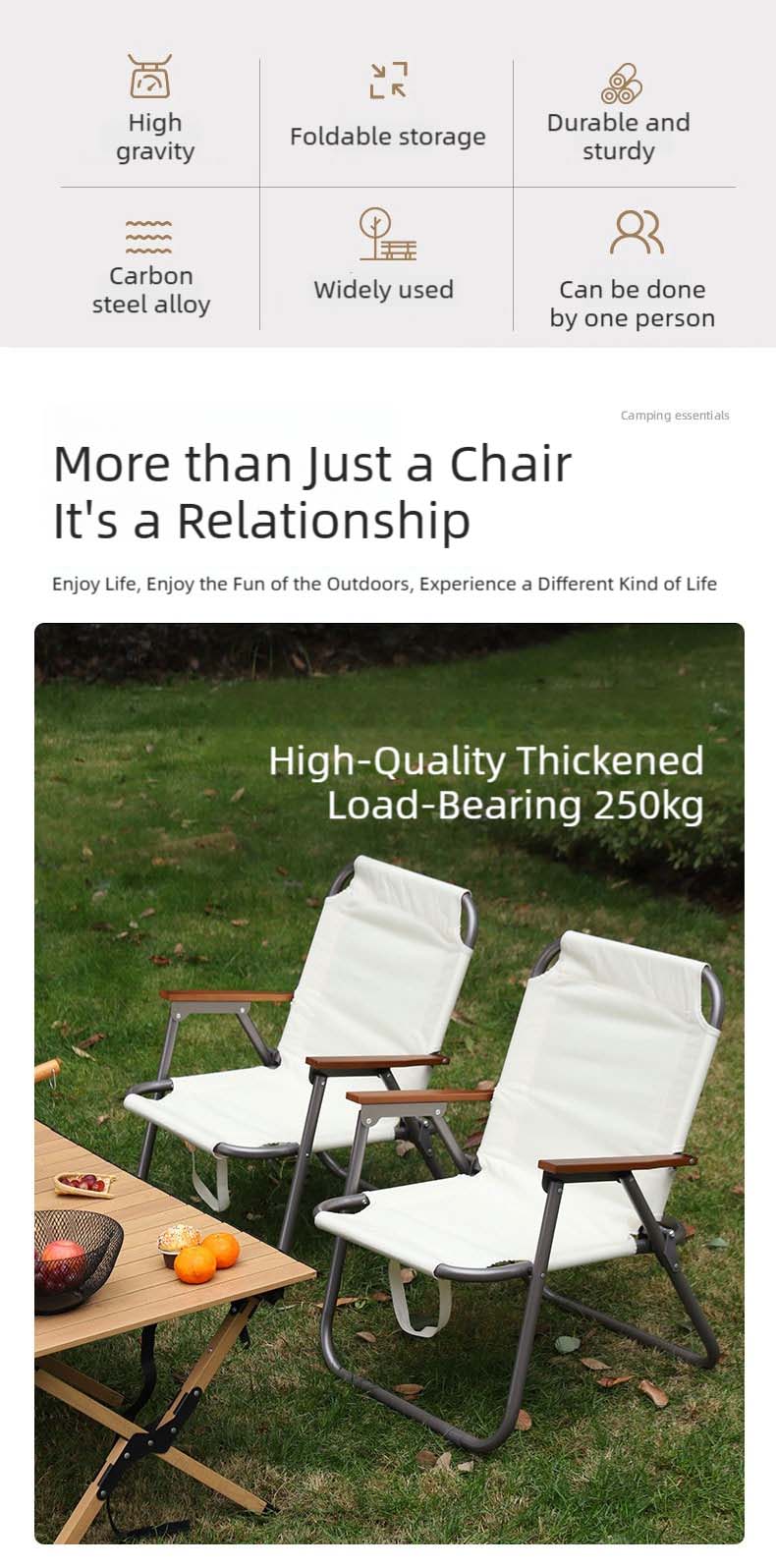 Outdoor Folding Chair,Modern Folding Chairs,Compact Beach Chair Wholesale Folding Outdoor Chair With 22mm Carbon Steel Tube and Wooden Armrest for Picnic