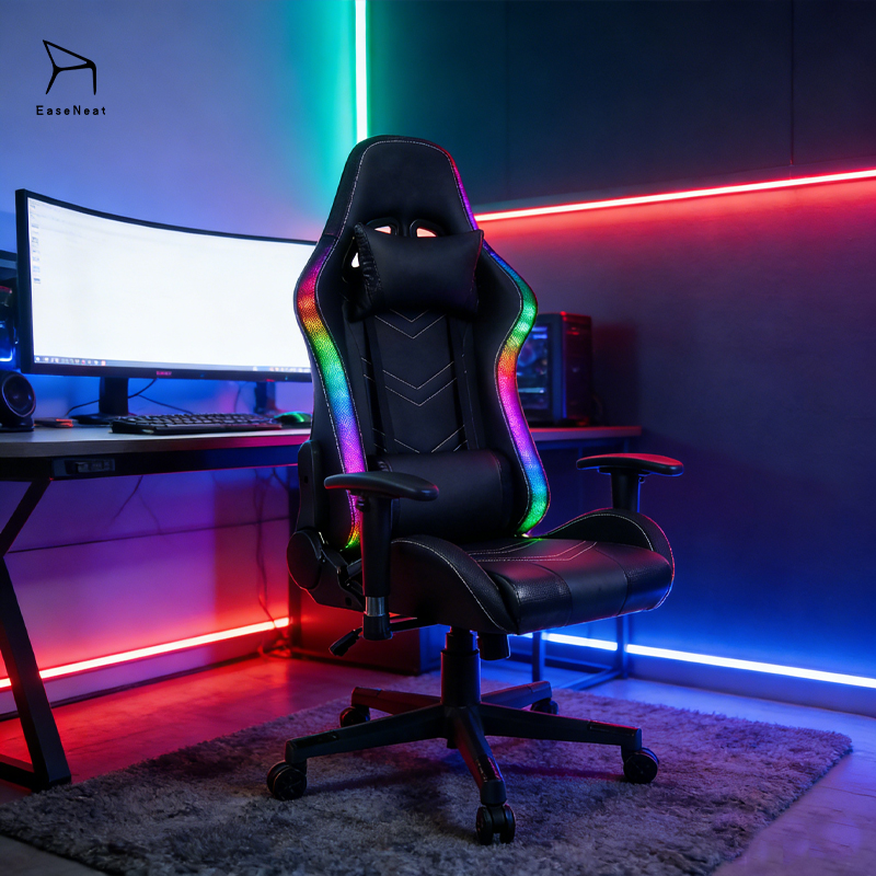 Gaming Chair,Wide Gaming Chair,Shop Gaming Chair Supplier Reclining Height Adjustable Rotatable Leather Gaming Chair with RGB Light Strips and Headrests