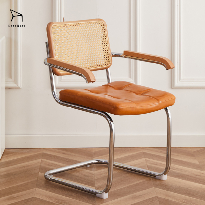 Dining Chair,Leather Dining Chairs With Arms,Leather Cushion Dining Chair Wholesale Hot Sale Mid Century Wood Dining Chair With Rattan Back Solid Seat For Hotel Home