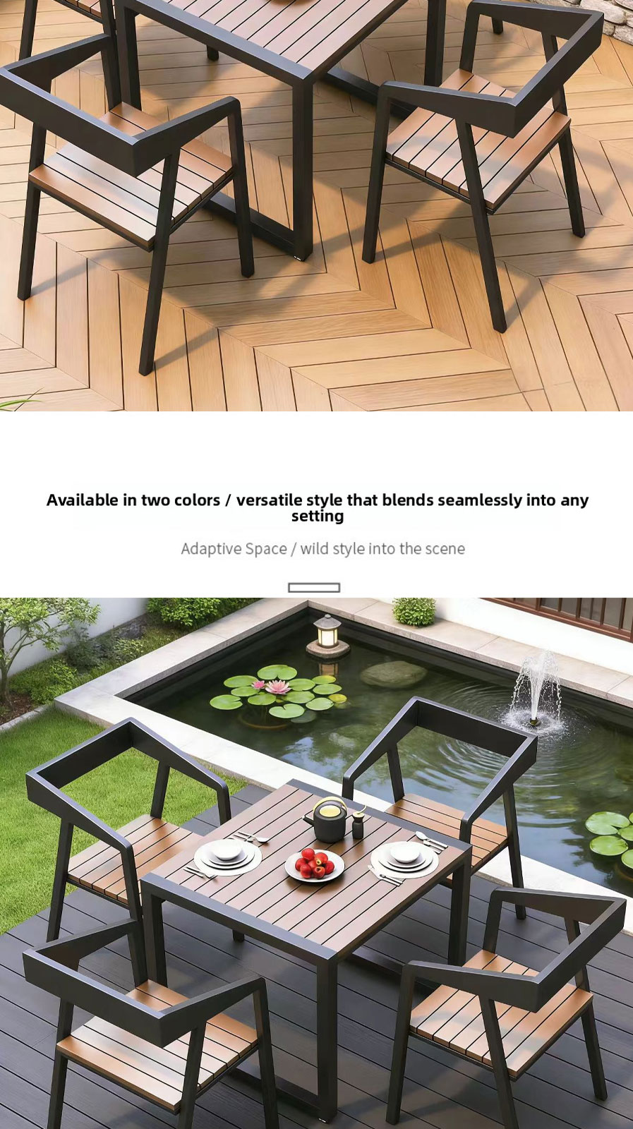 Outdoor Table and Chair,4 Person Outdoor Dining Set,Outdoor Bistro Table Set EaseNeat Anti-UV Water Resistant Plastic Wood Villa Garden Set for Terrace Patio Outdoor Table and Chair