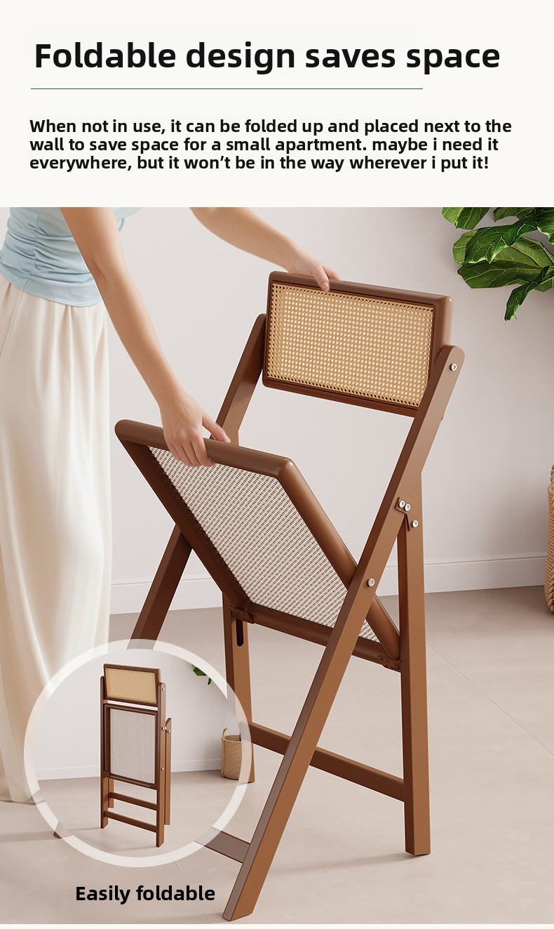 Solid Wood Chairs,Natural Wood Dining Chairs,Solid Wooden Stool Modern design solid wood folding dining chair, natural rattan, suitable for restaurants, schools and home office factory direct sales